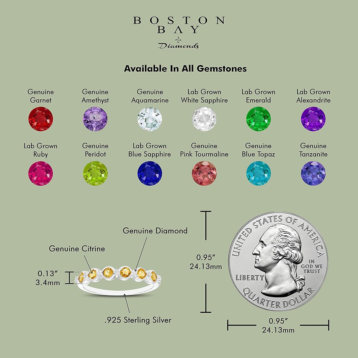 Sterling Silver Genuine Citrine & Diamond Stacking Ring