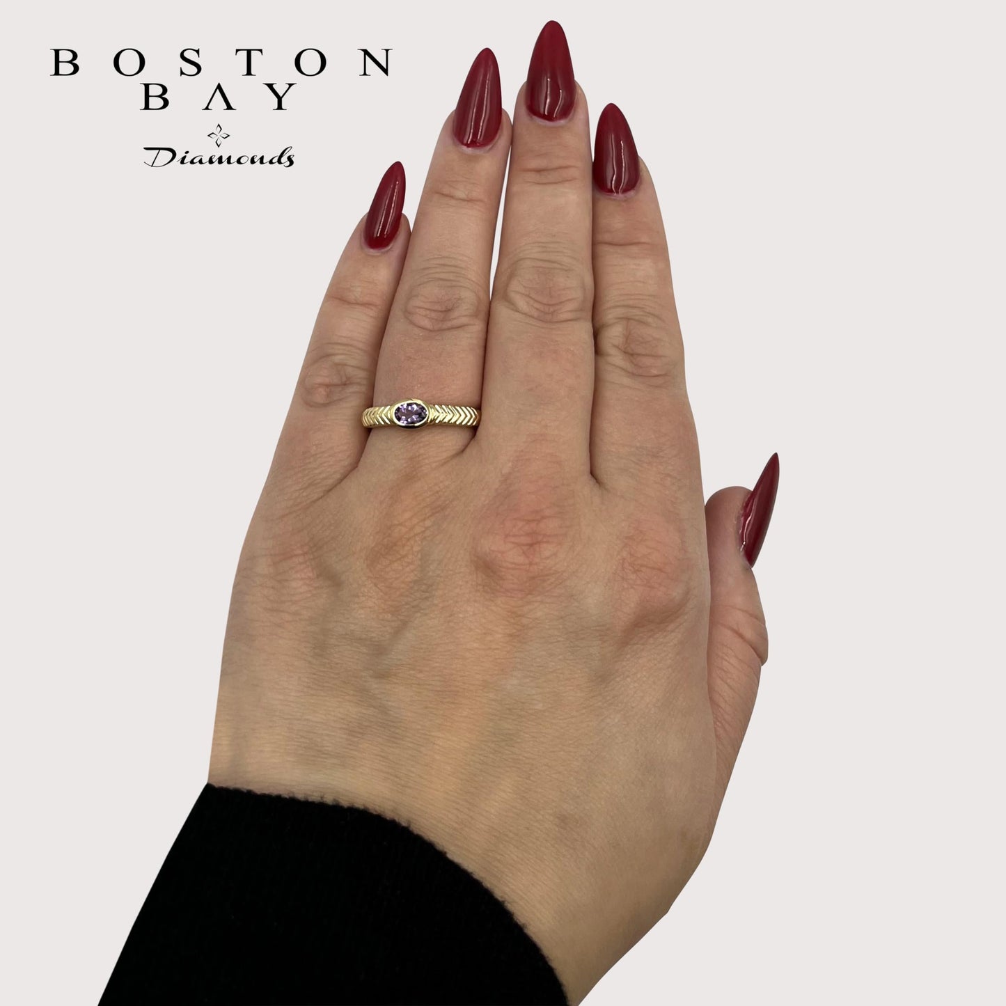 Oval Amethyst Ring in 14K Yellow Gold Plated Sterling Silver