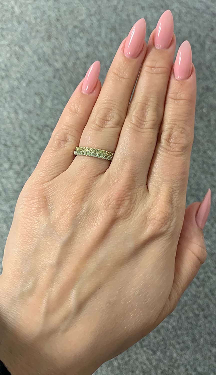 10K White Gold Genuine Peridot Birthstone Stacking Ring