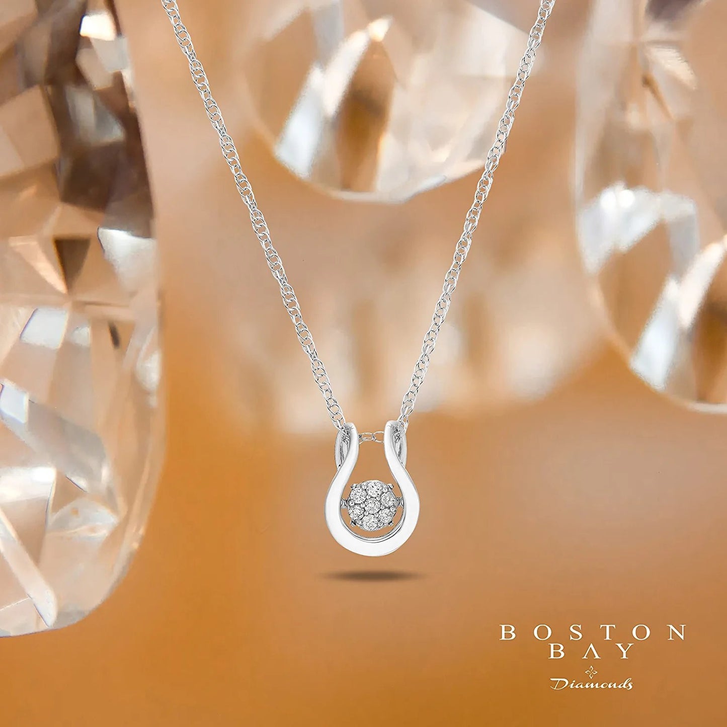 1/10cttw Genuine Dancing Diamond Composite Horseshoe Pendant in Sterling Silver