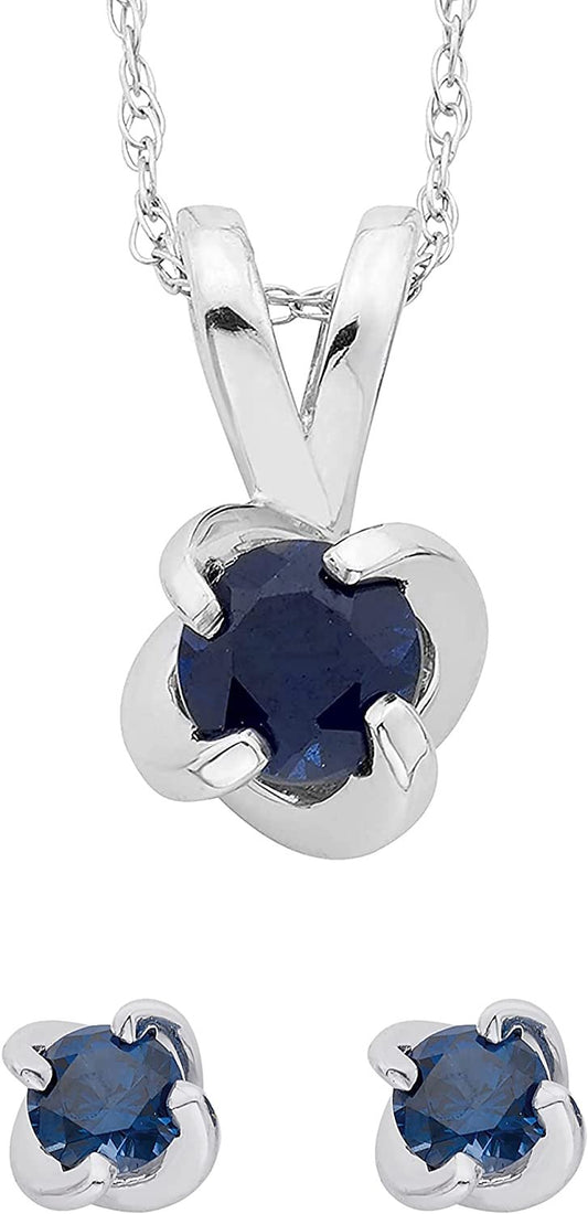 Sterling Silver Lab-Grown Blue Sapphire 4-Prong Twist Solitaire Earrings & Pendant Set with Chain