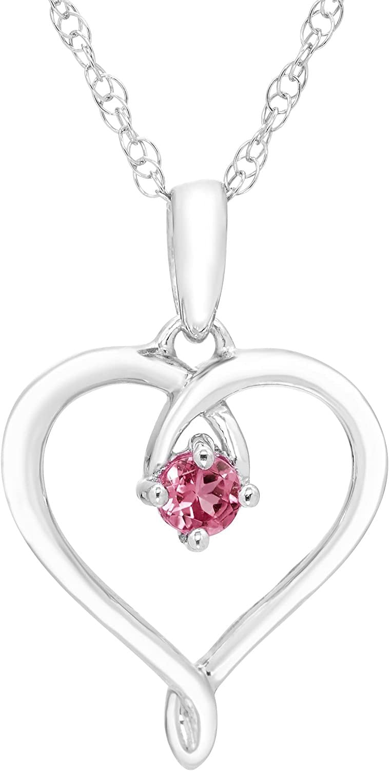 Sterling Silver Genuine Pink Tourmaline Heart Pendant with Chain