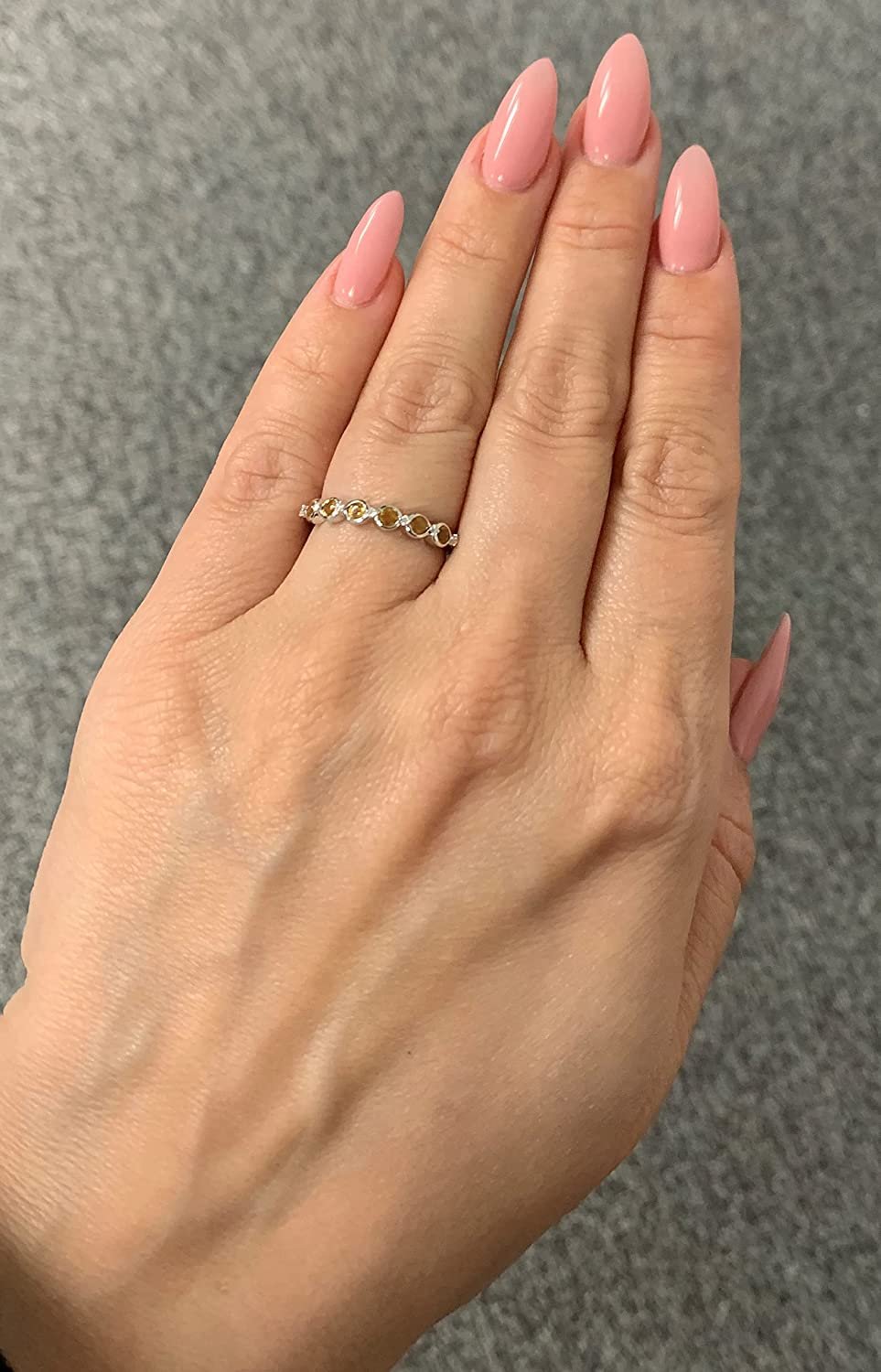 Sterling Silver Genuine Citrine & Diamond Stacking Ring