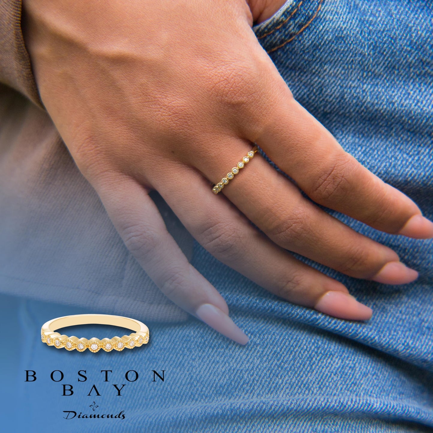 1/10cttw Diamond Stacking Ring in 14K Yellow Gold Plated Silver