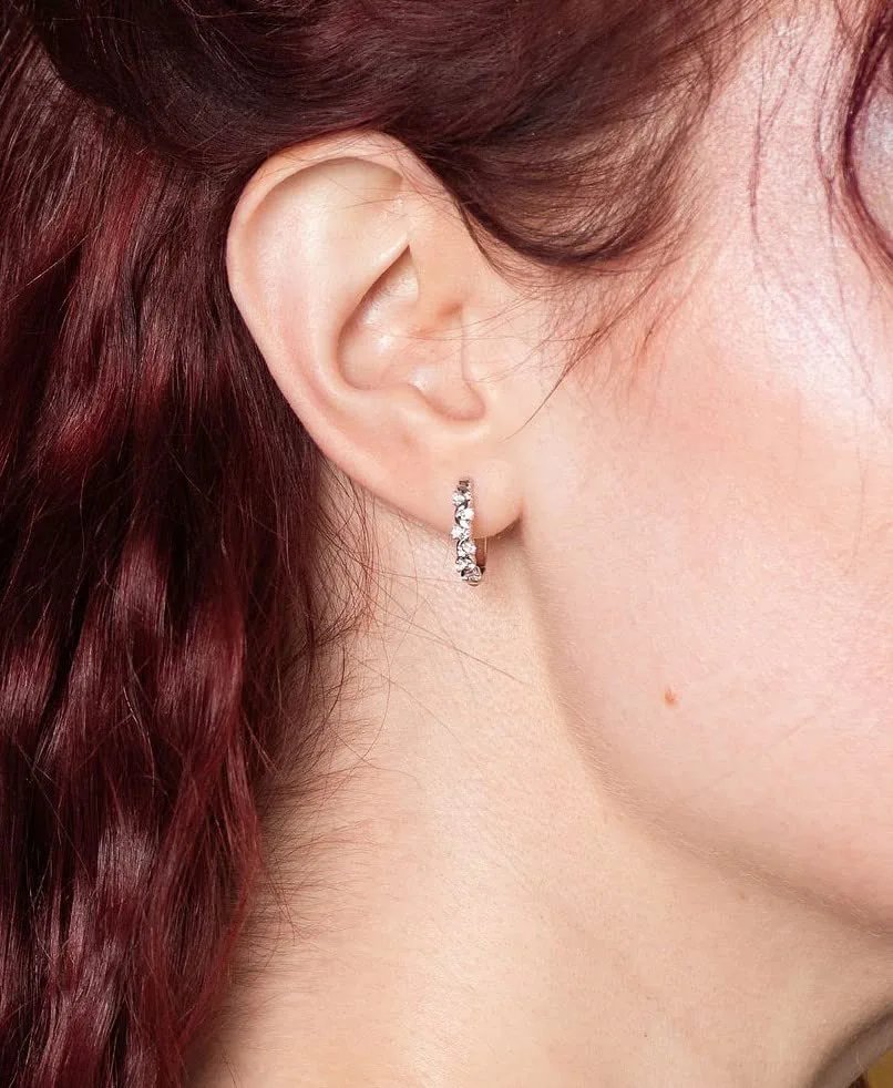 Hoop Earrings 1/12cttw Genuine Diamond Chevron Floral 20" Necklace in Sterling Silver