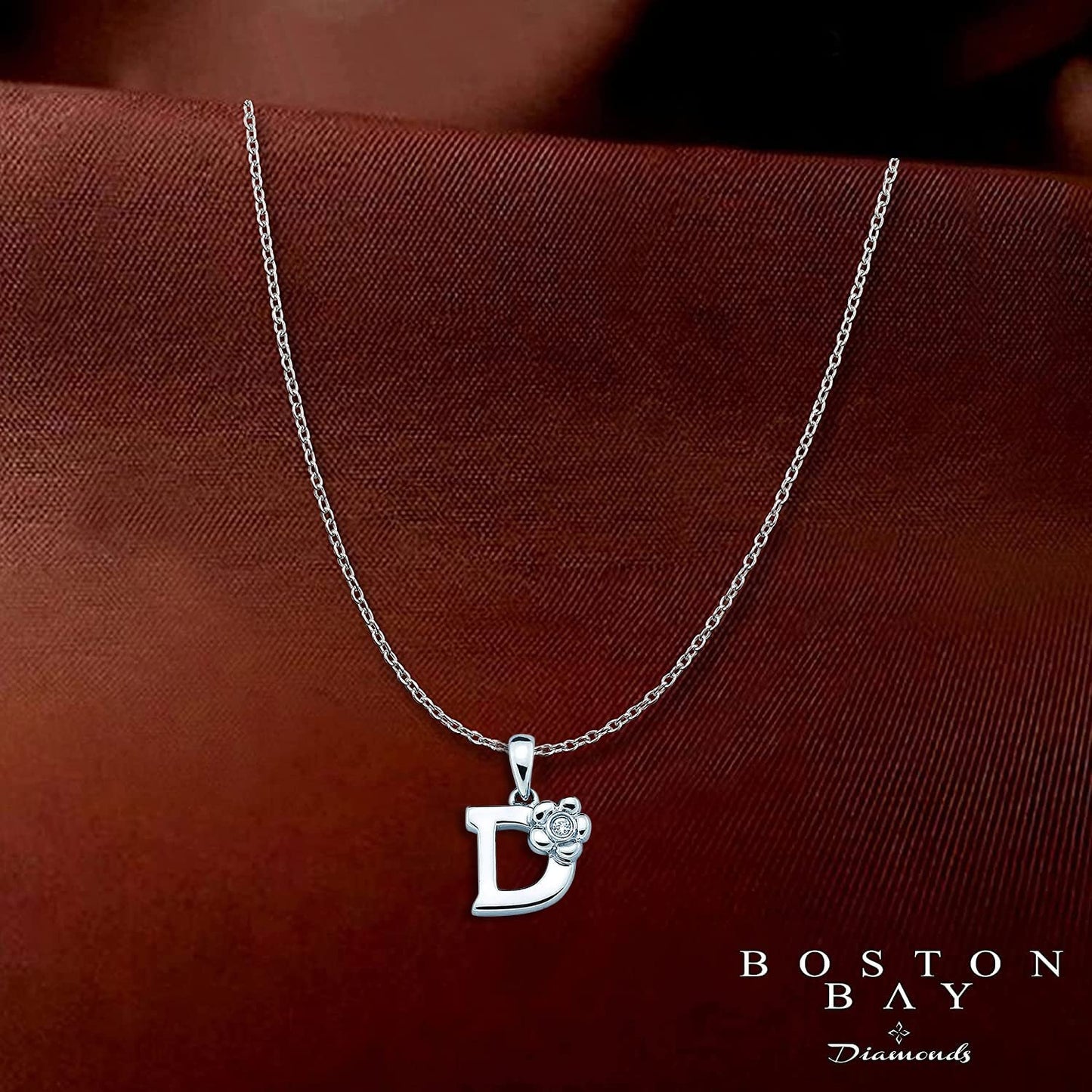 Sterling Silver Diamond Accent Floral Initial Pendant with 14" Rolo Chain & 2" Ext, Choice of Letter