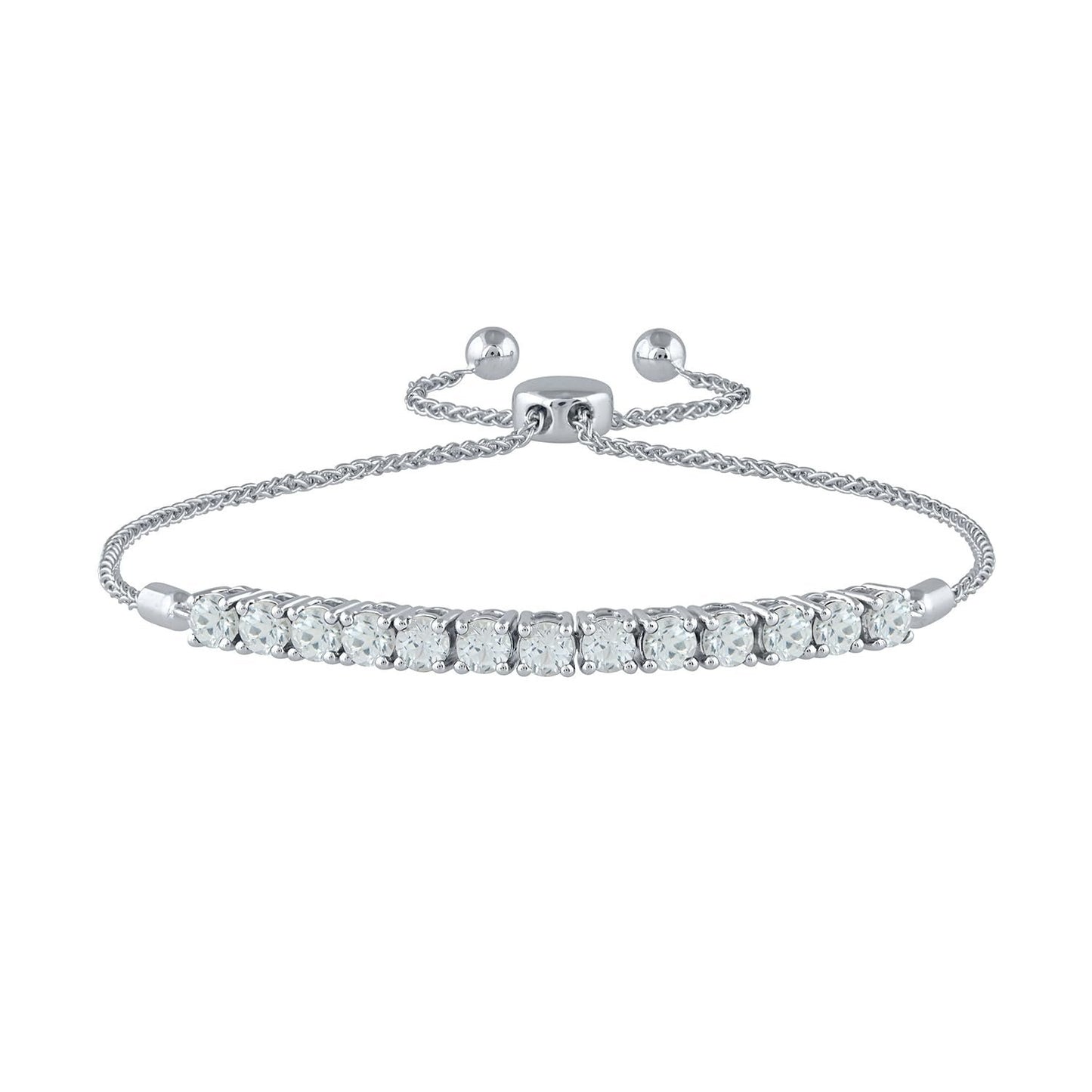 Lab-Grown White Sapphire Sterling Silver Bolo Bracelet