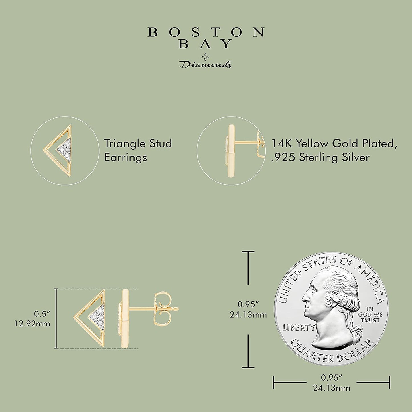 1/15cttw Diamond Geometric Triangle Earrings in 14K Yellow Gold Plated Sterling Silver