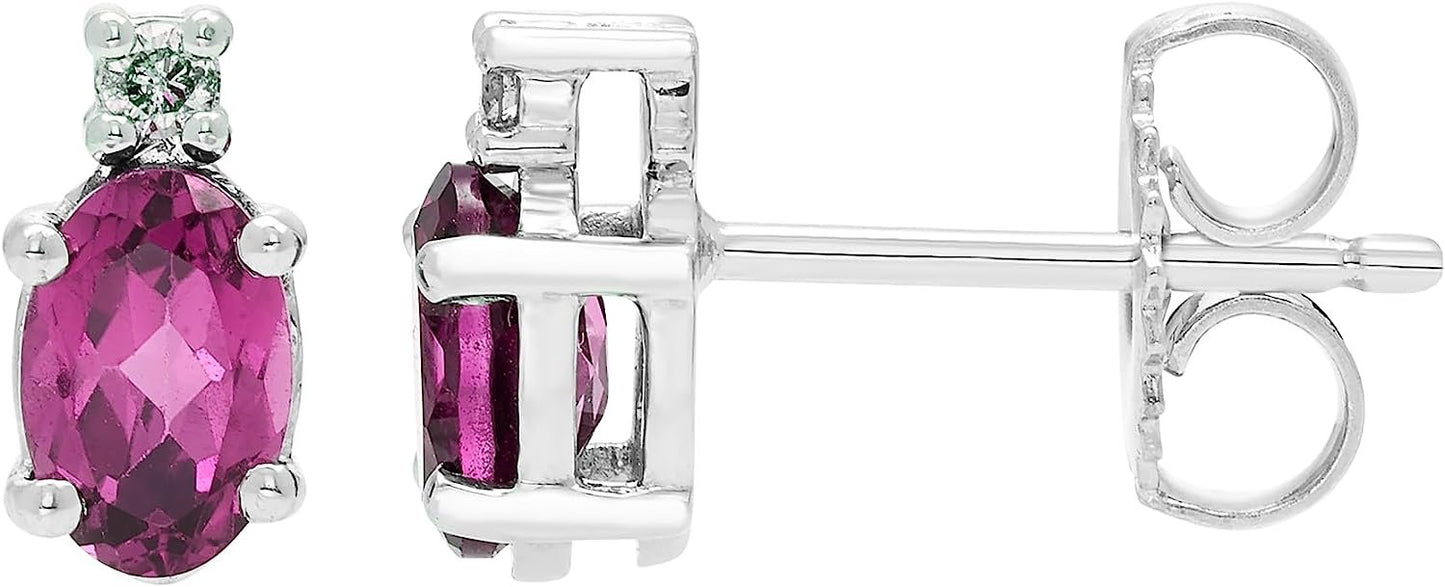 Lab-Grown Alexandrite Oval Cut & Diamond Accented Stud Earrings in .925 Sterling Silver