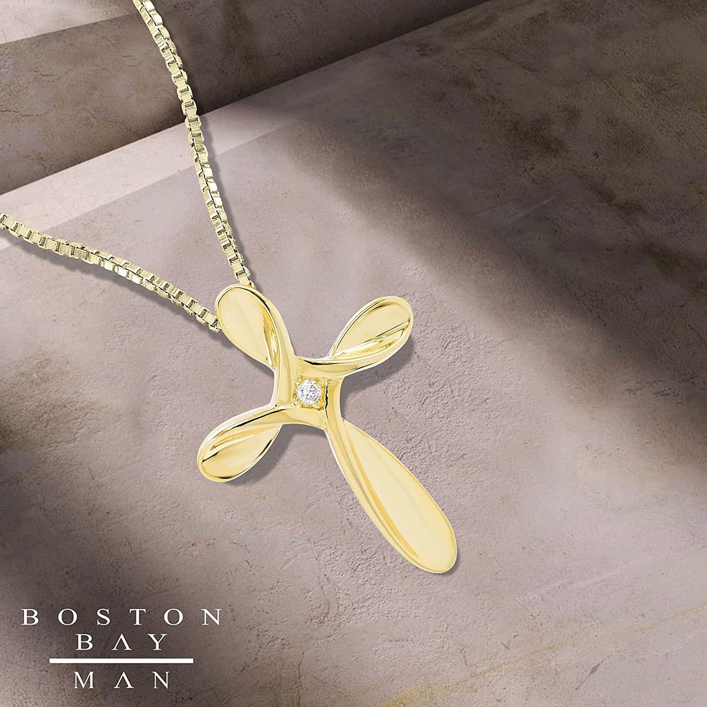 Genuine Diamond Twisted Cross Pendant in 14K Yellow Gold Sterling Silver