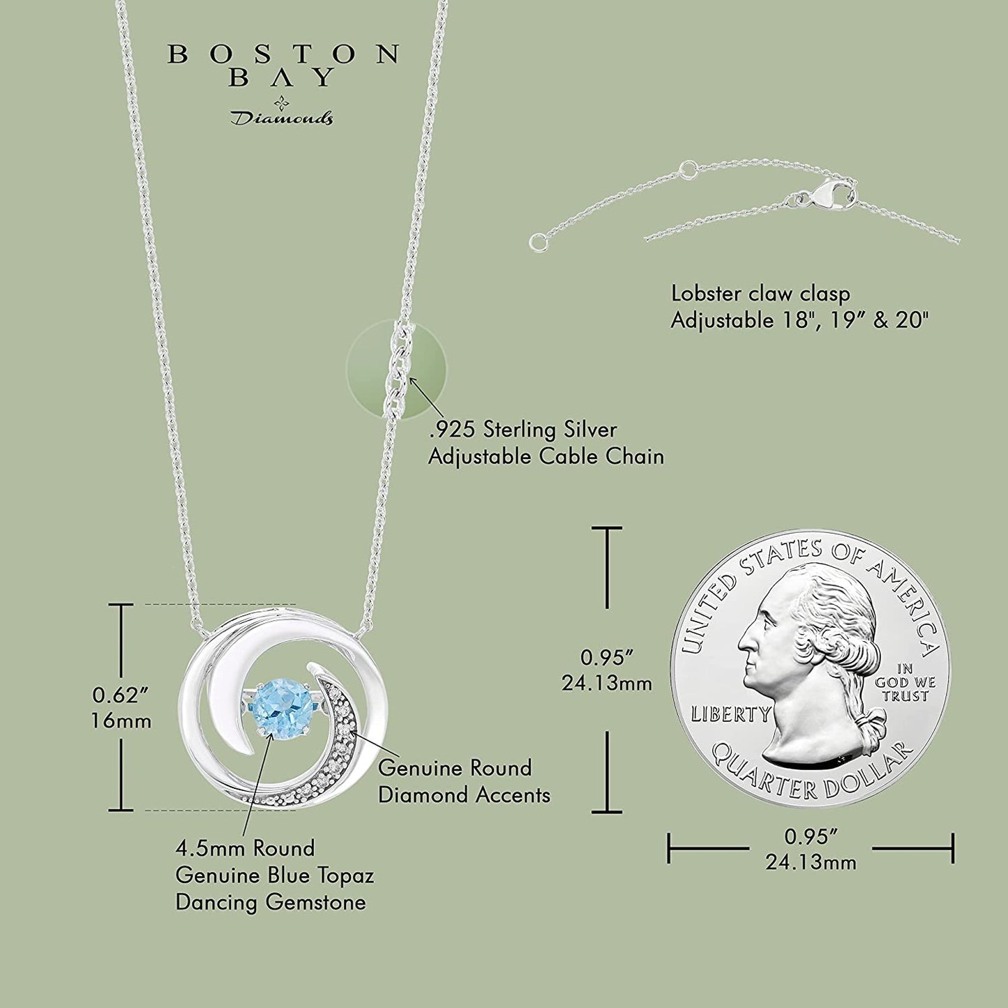 Genuine 4.5mm Blue Topaz Sterling Silver Dancing Gemstone & Genuine Diamond Circle 20" Necklace