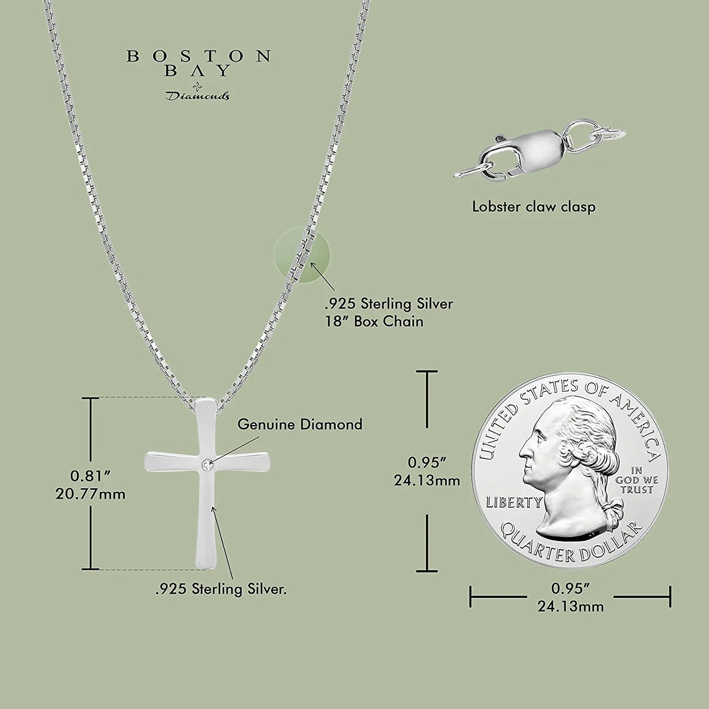 Genuine Diamond Cross Pendant in Sterling Silver