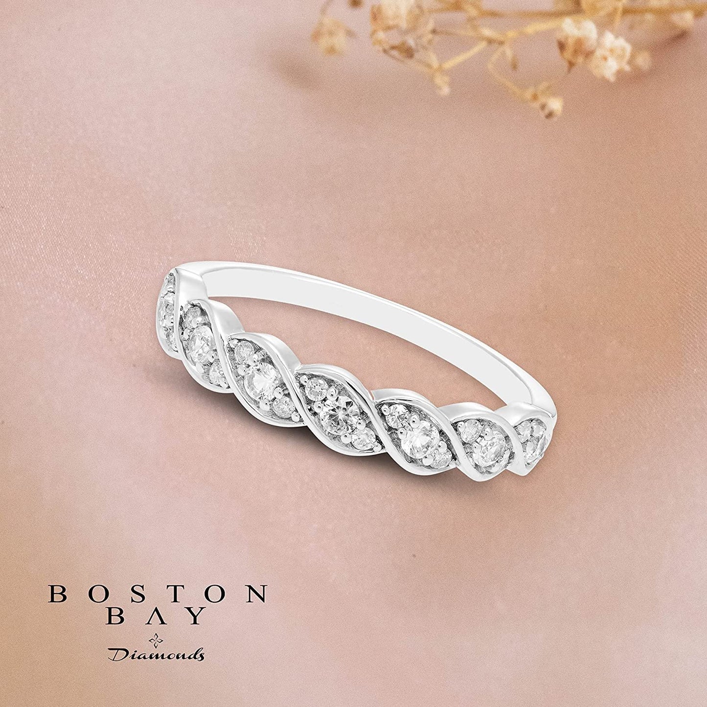Sterling Silver Lab-Grown White Sapphire & 1/10cttw Genuine Diamond Stacking Ring