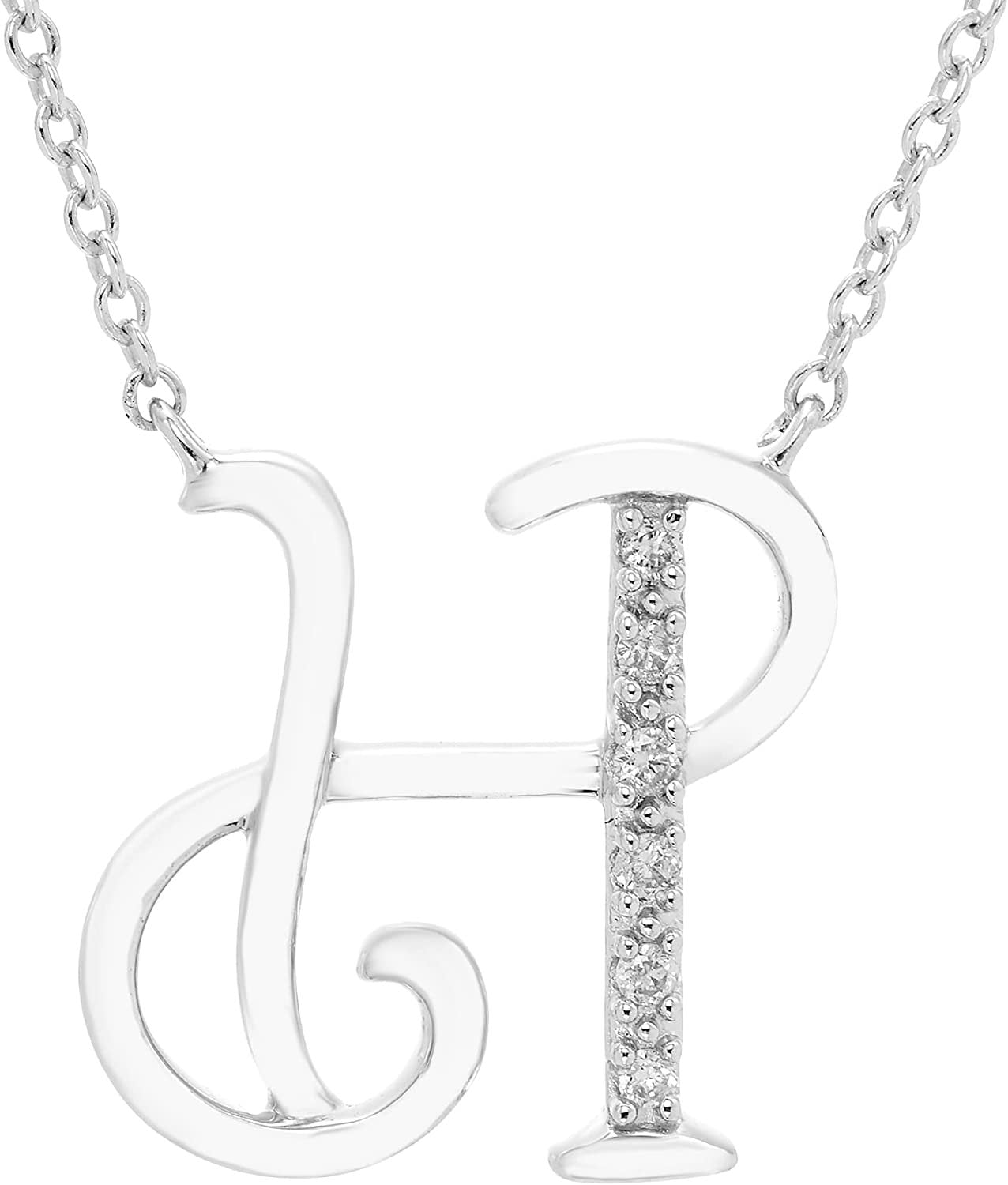 Diamond Initial Necklace, Adjustable 18”-20” in Sterling Silver - Choice of Letter