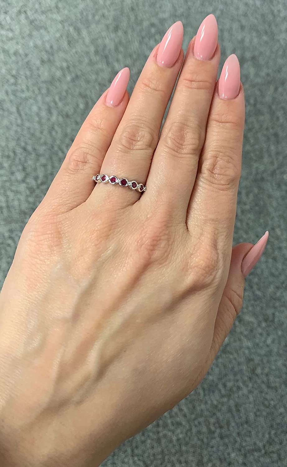 Sterling Silver Lab-Grown Ruby & Genuine Diamond Stacking Ring