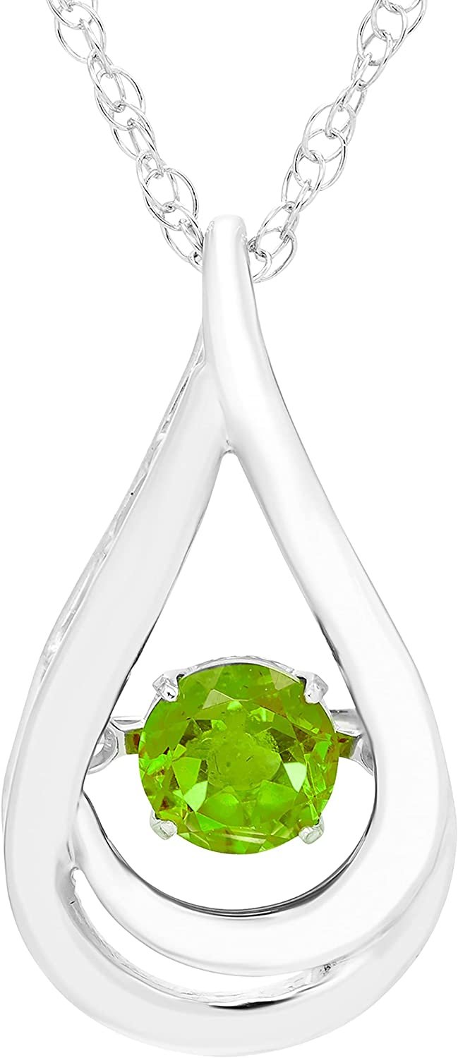 Genuine 4.5mm Peridot Dancing Gemstone Teardrop Pendant in Sterling Silver