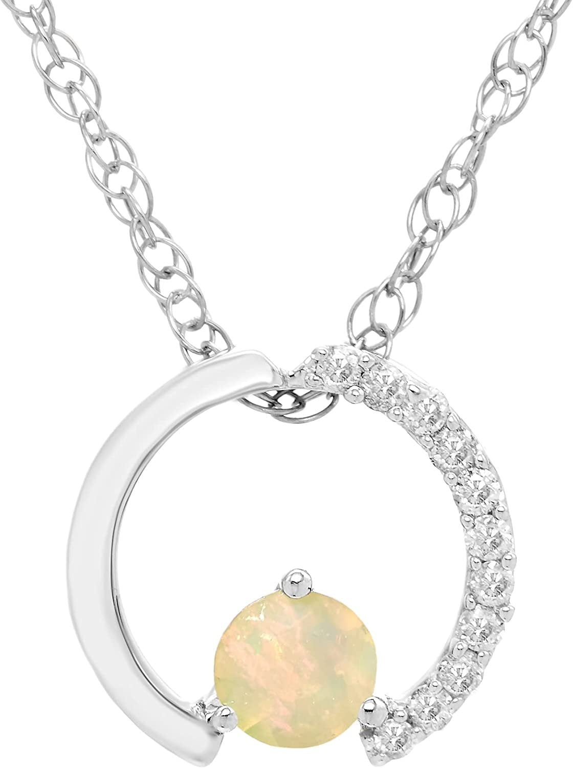 Sterling Silver Genuine Opal & Diamond Circle Pendant with chain