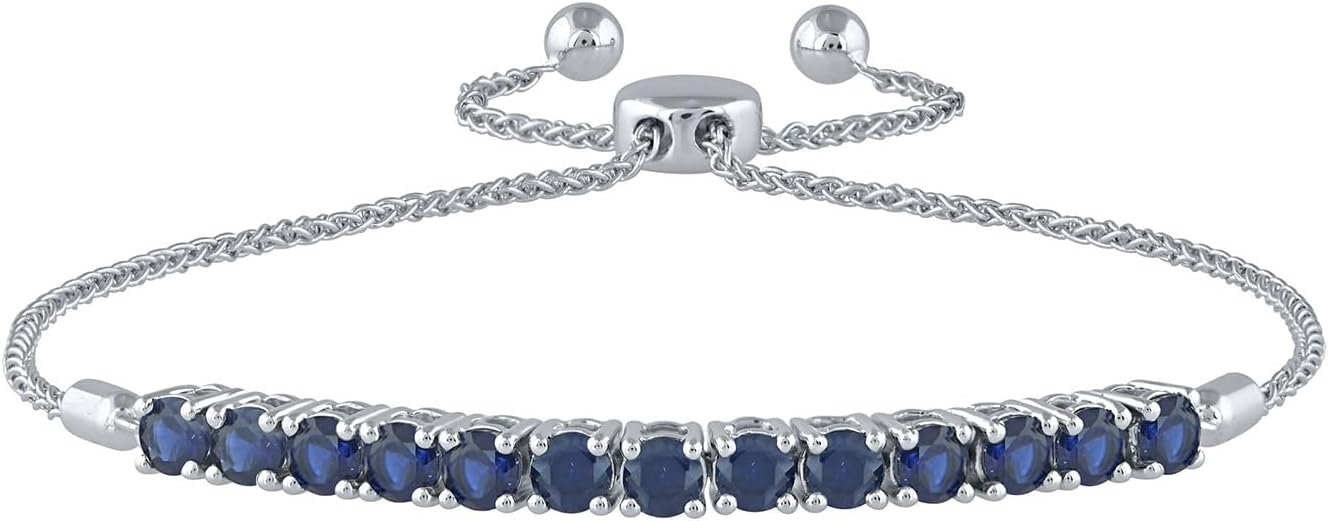 Blue Sapphire Lab-Grown Blue Sapphire Sterling Silver Bolo Bracelet