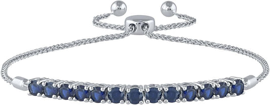 Blue Sapphire Lab-Grown Blue Sapphire Sterling Silver Bolo Bracelet