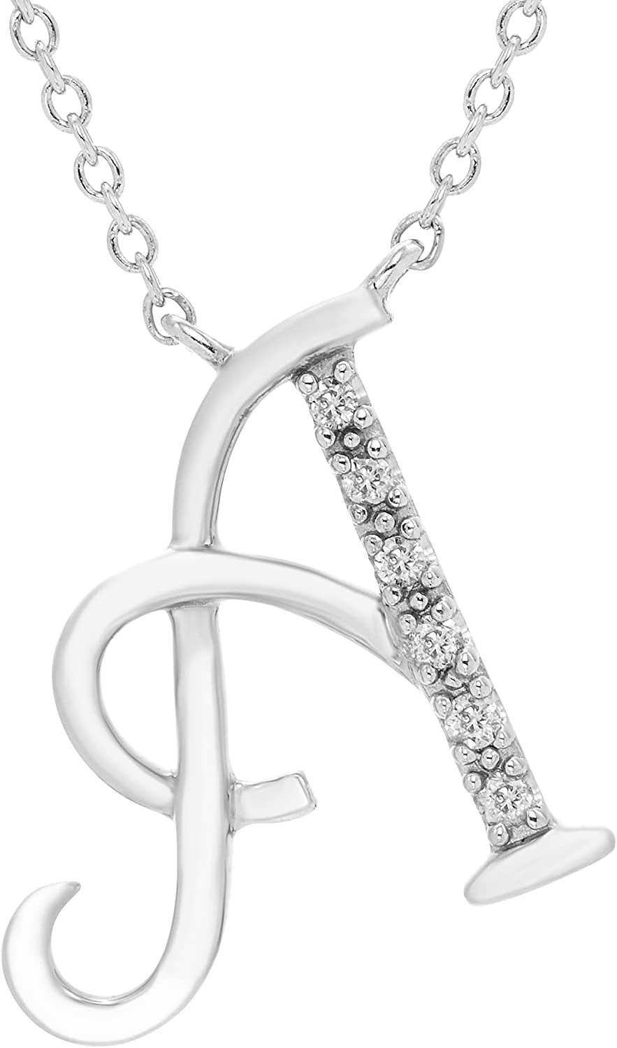Diamond Initial Necklace, Adjustable 18”-20” in Sterling Silver - Choice of Letter