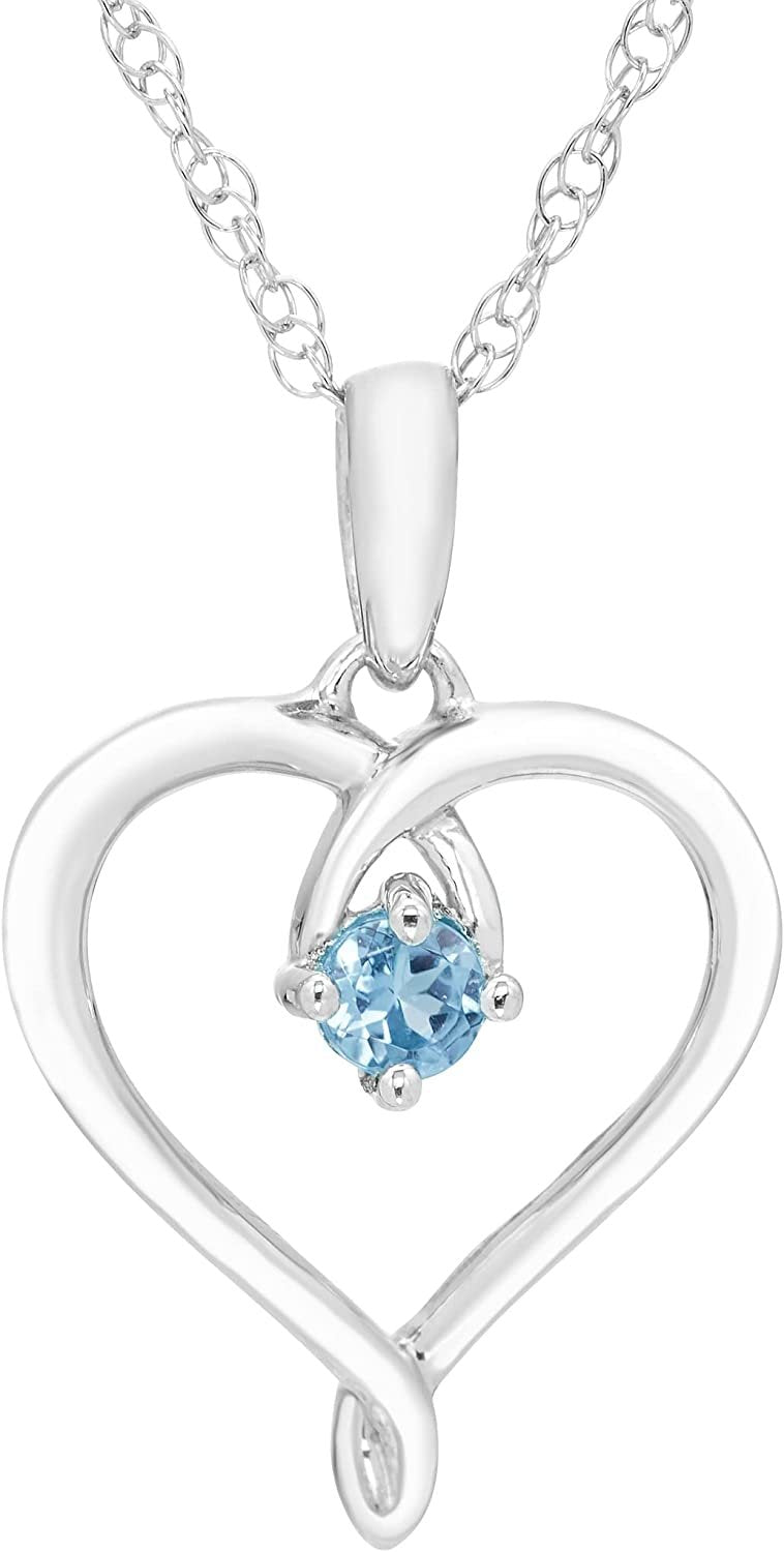 Sterling Silver Genuine Blue Topaz Heart Pendant with Chain