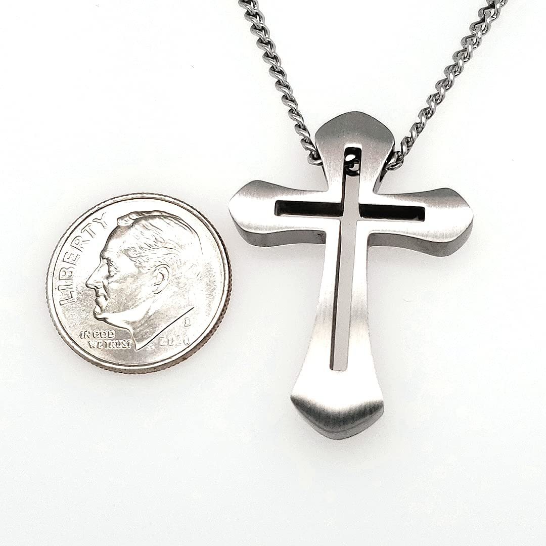 Stainless Steel Cross Pendant 24" Chain & Spring Ring