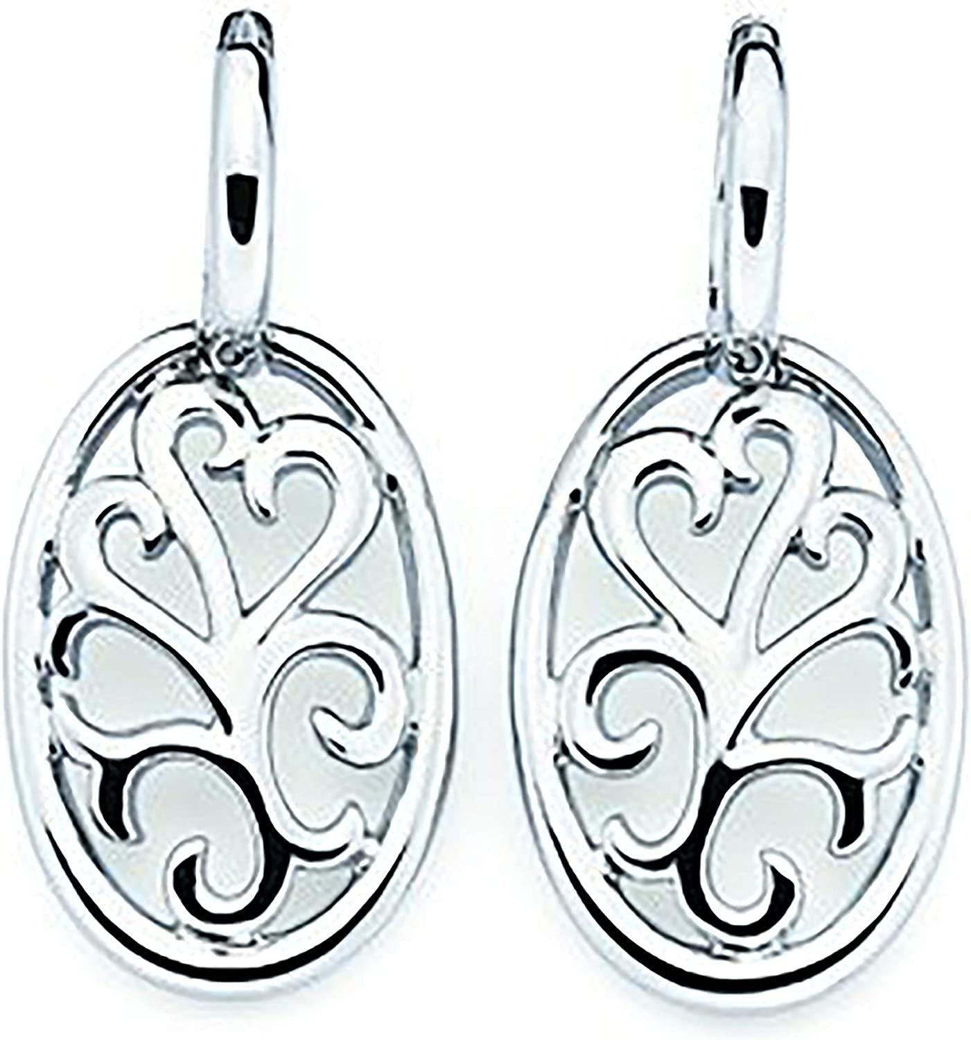 Sterling Silver Oval Open Scroll Dangle Earrings