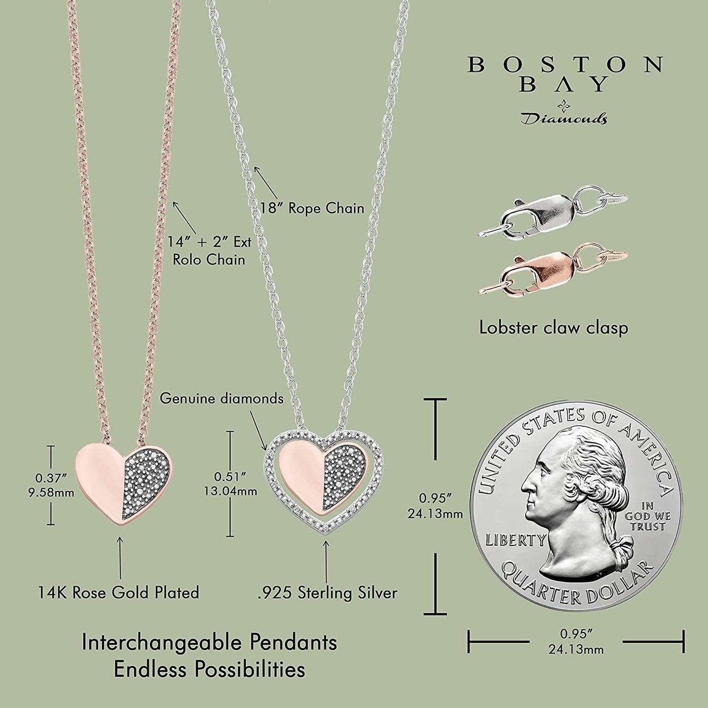 Diamond Mother & Daughter Heart Pendant in 14K Rose Gold Sterling Silver