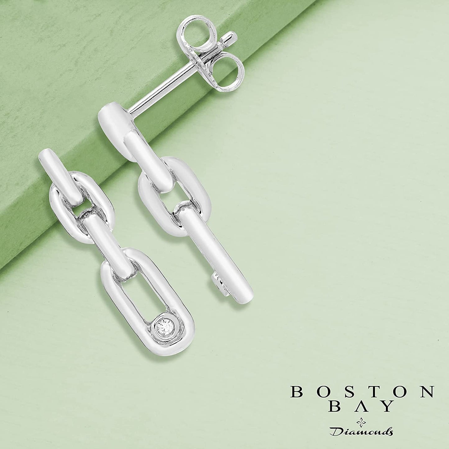 Diamond Accented Paperclip Drop Earrings in Sterling Silver