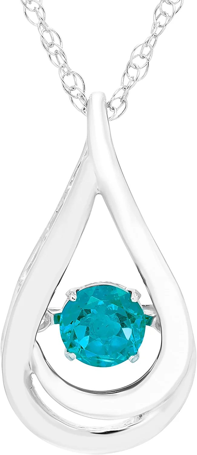 Genuine 4.5mm Blue Topaz Dancing Gemstone Teardrop Pendant in Sterling Silver