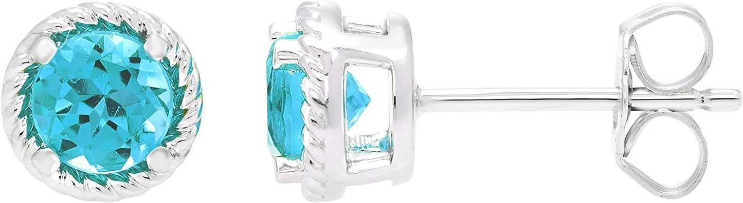 Sterling Silver Genuine Blue Topaz Halo Rope Stud Earrings