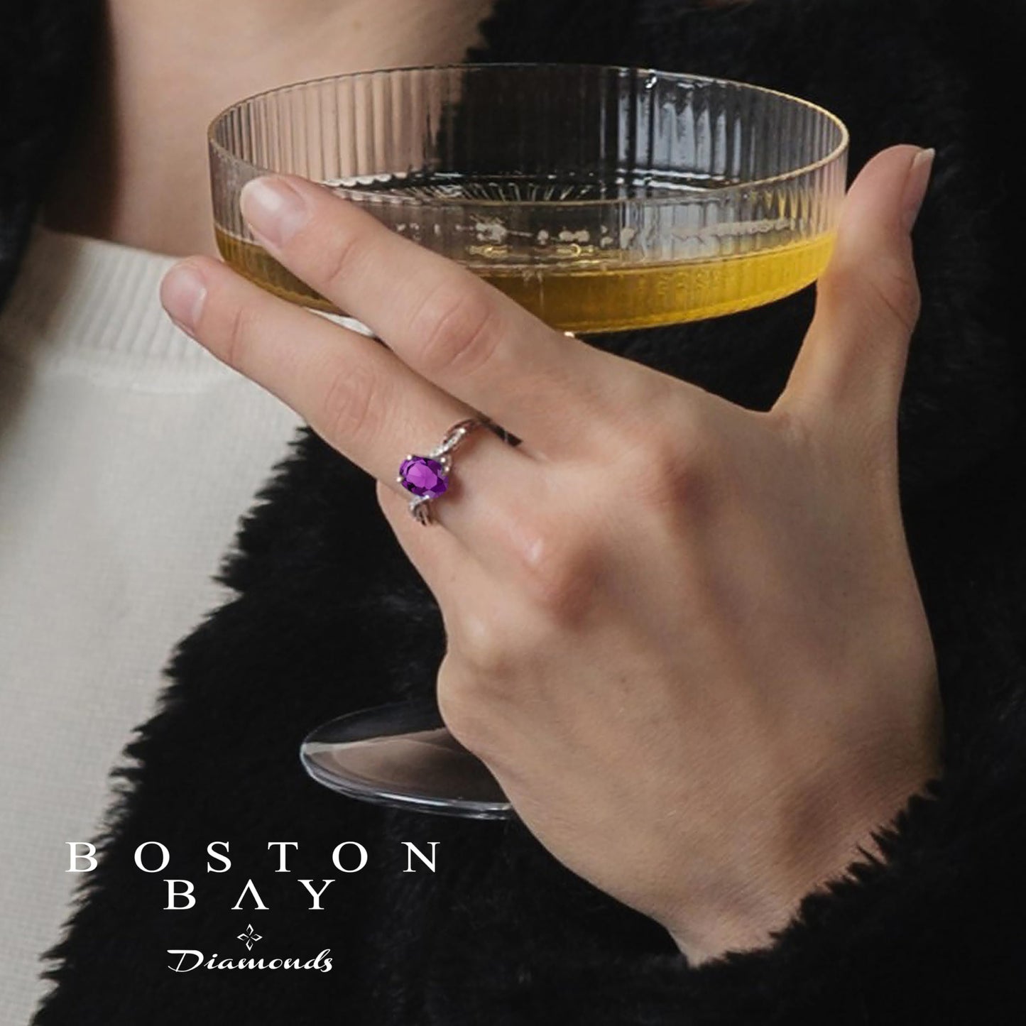 Amethyst & Diamond Ring in Sterling Silver