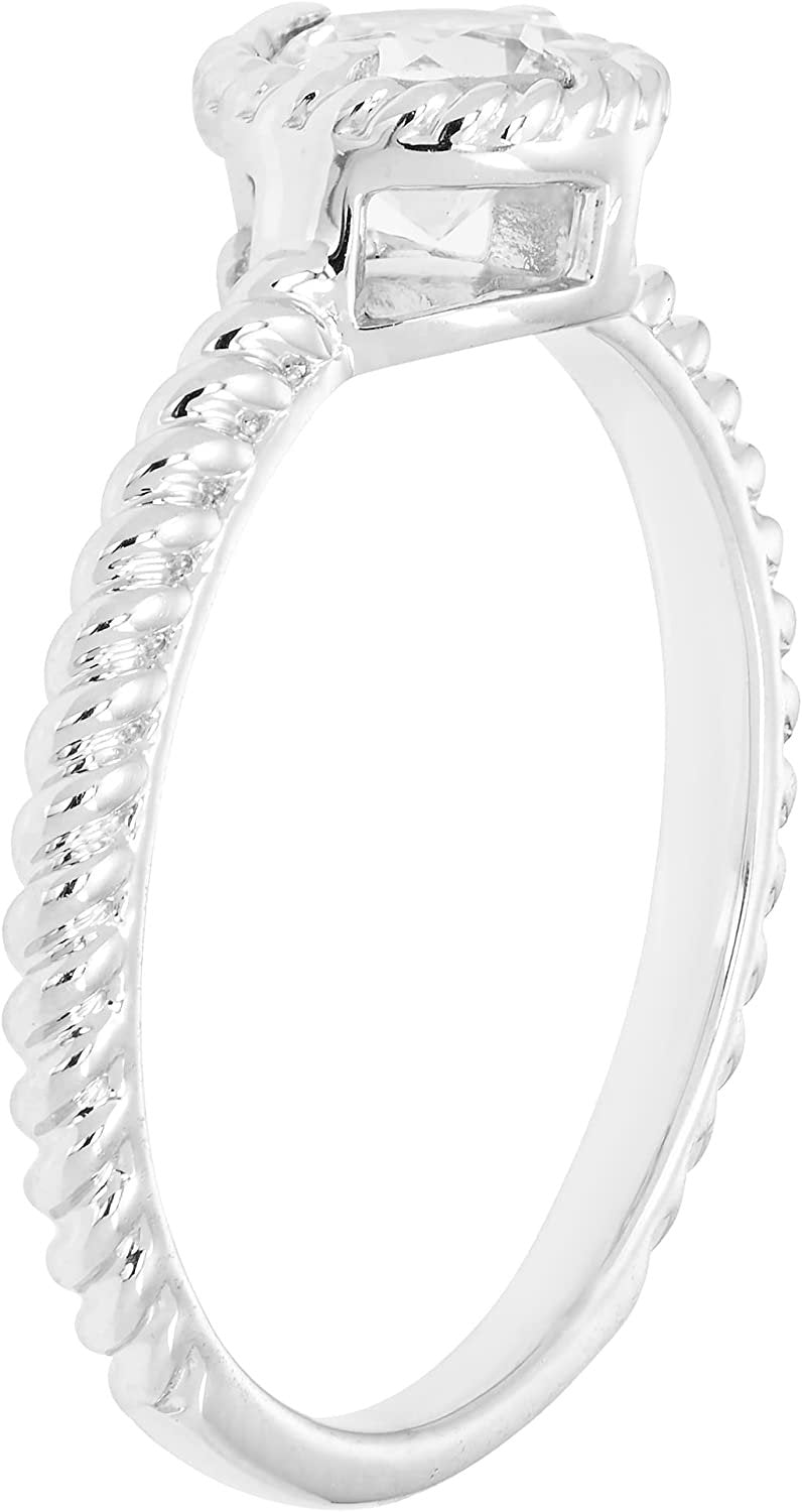 Lab-Grown White Sapphire Gemstone Rope Halo Stacking Ring in Sterling Silver