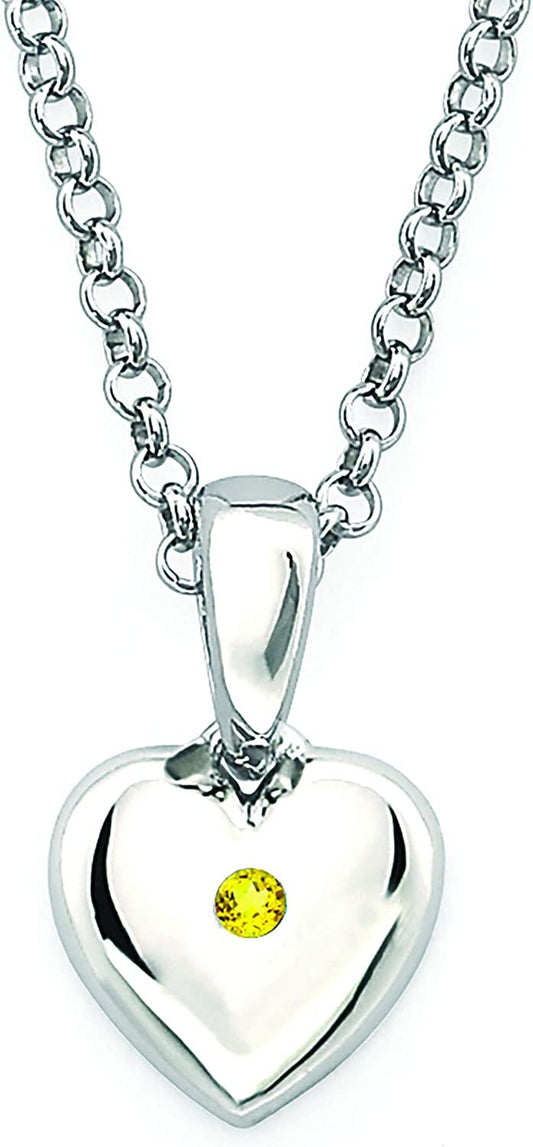 Simulated Citrine Birthstone Children's Heart Pendant in Sterling Silver