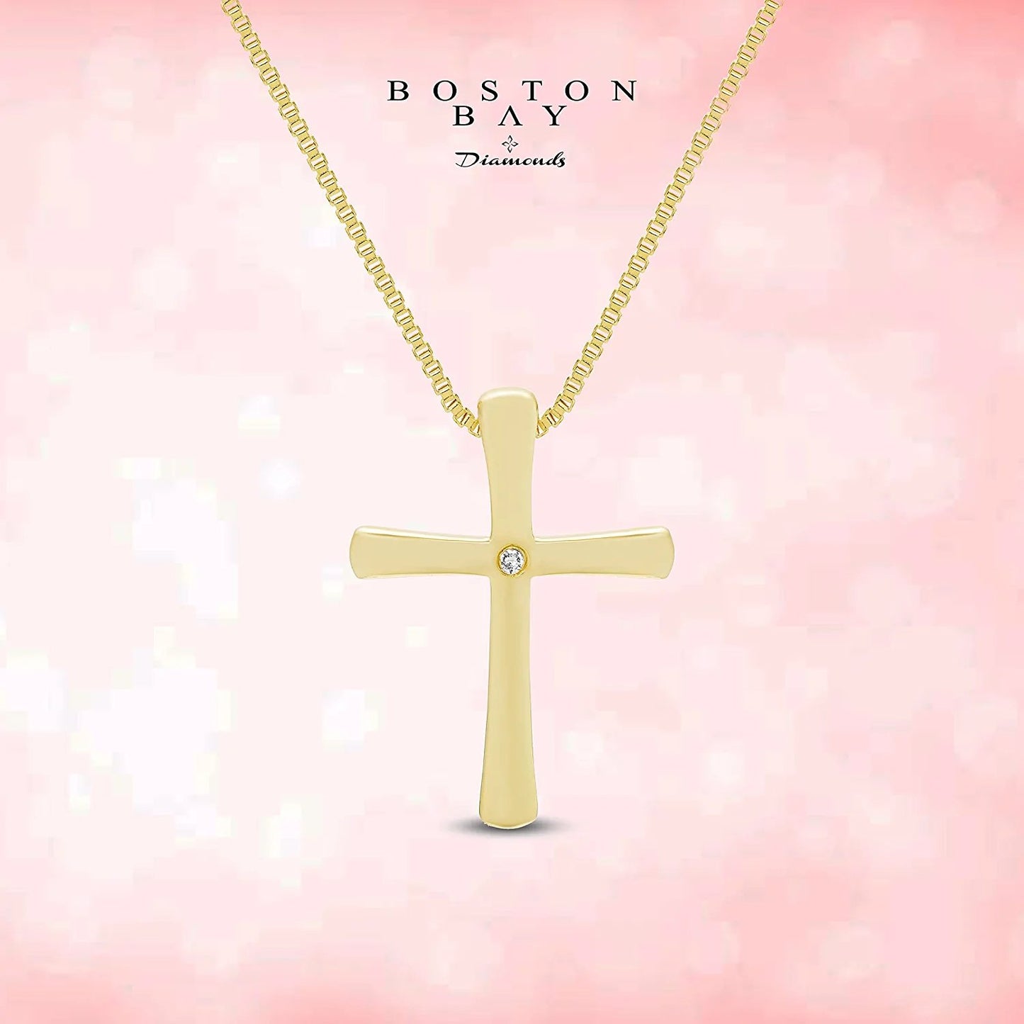Genuine Diamond Cross Pendant in 14K Yellow Gold Sterling Silver