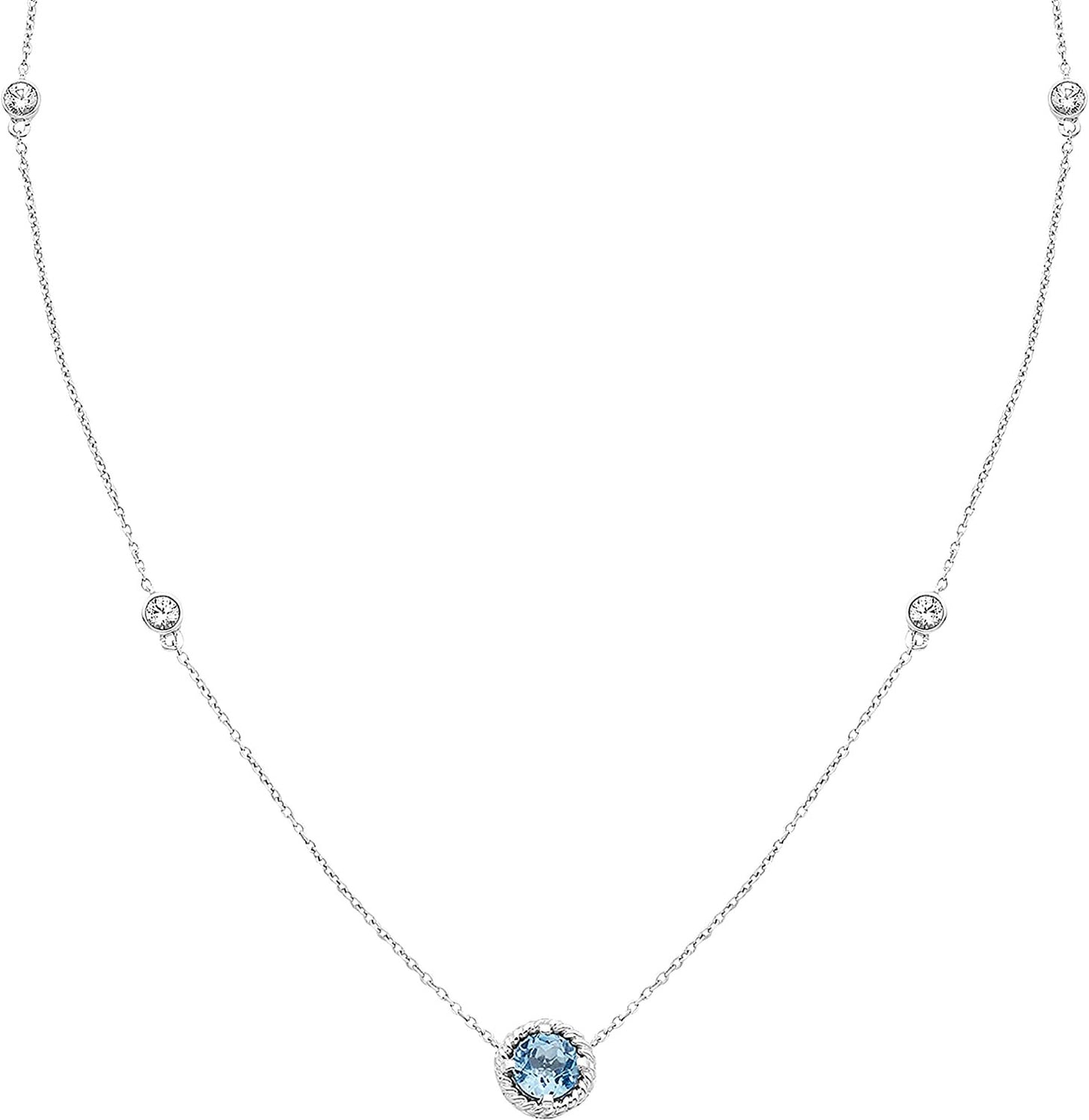 Sterling Silver Genuine Blue Topaz & Lab-Grown White Sapphire Necklace, 20" cable chain