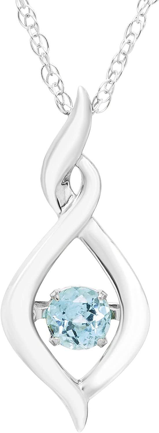 Genuine Blue Topaz Dancing Gemstone Infinity Pendant in Sterling Silver