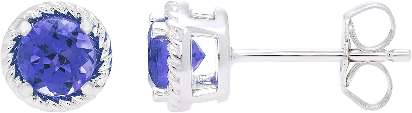 Sterling Silver Genuine Tanzanite Halo Rope Stud Earrings