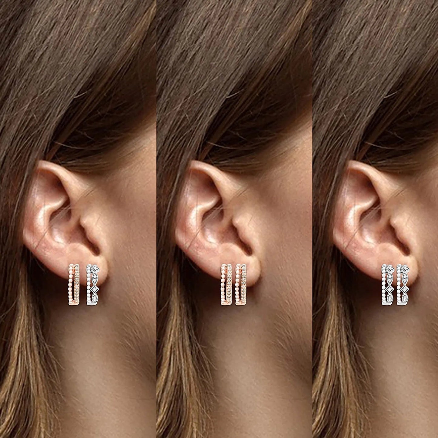 1/5cttw Genuine Diamond Hoop Earrings in 14K Rose Gold Sterling Silver