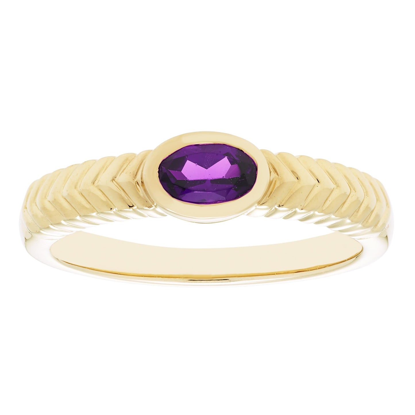 Oval Amethyst Ring in 14K Yellow Gold Plated Sterling Silver