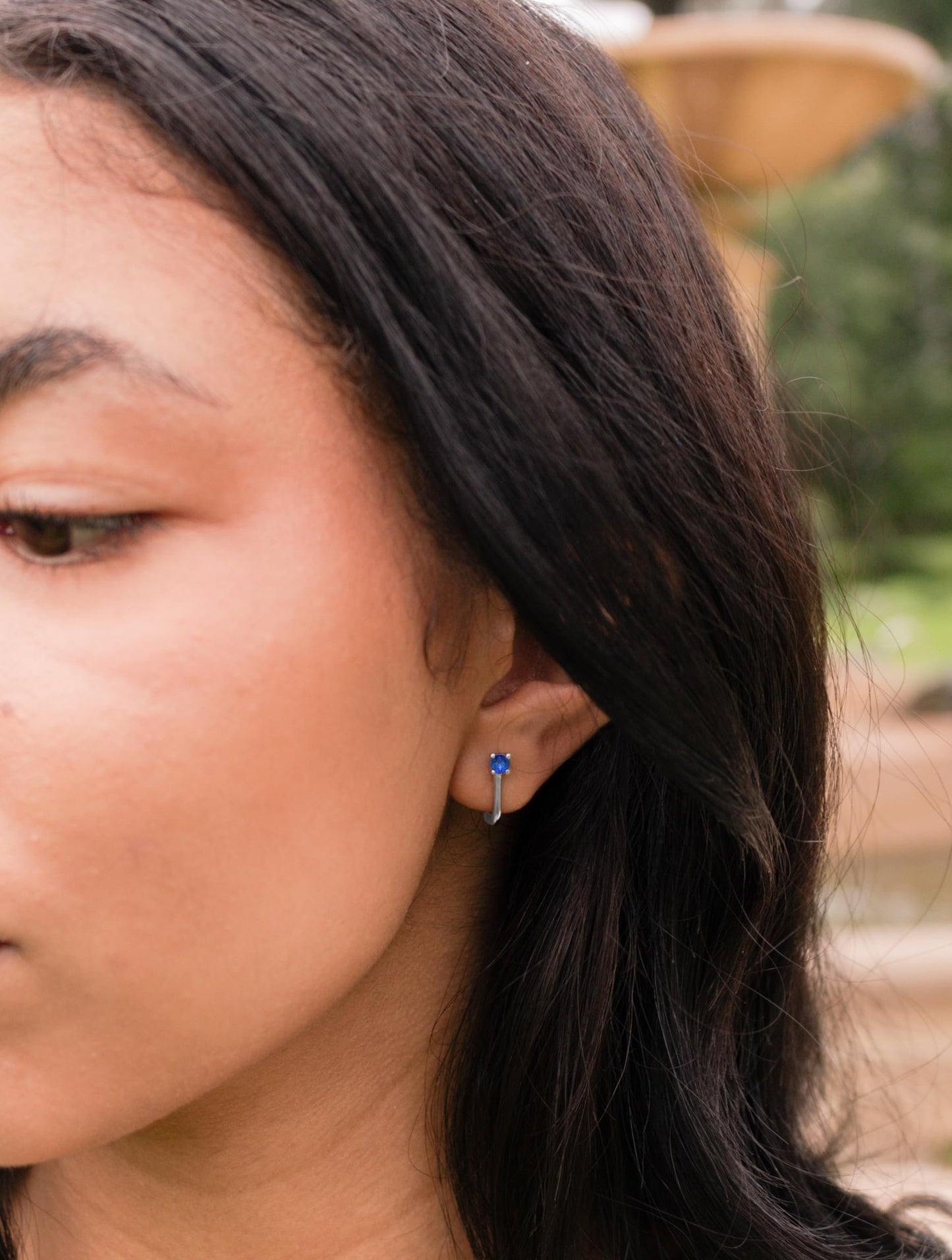 Lab-Grown Sapphire Half Hoop Earring in .925 Sterling Silver