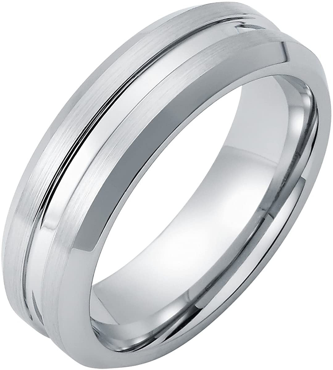 Cobalt Chrome 7mm Drop Center Channel Accent Comfort Fit Fashion or Wedding Band Ring
