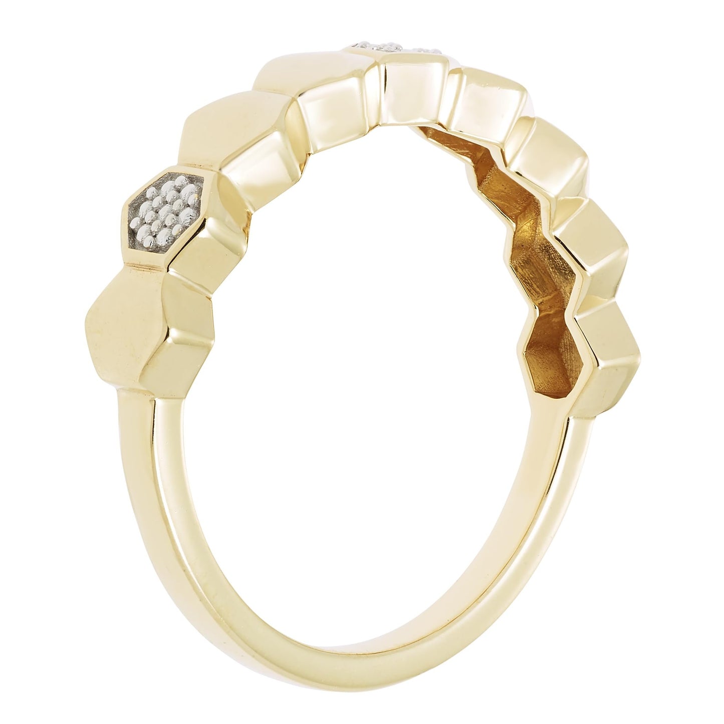 Diamond Hexagon Stackable Ring in 14K Yellow Gold Plated Sterling Silver
