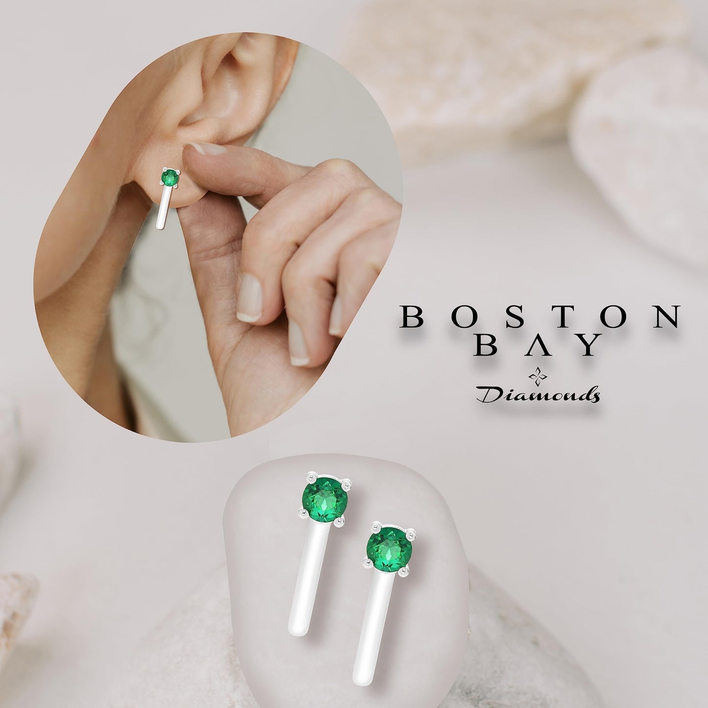 Lab-Grown Emerald Half Hoop Earring in .925 Sterling Silver