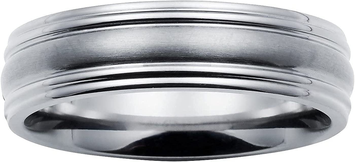 Titanium 6mm Comfort Fit Fashion or Wedding Band Ring with Framed Channel Accent