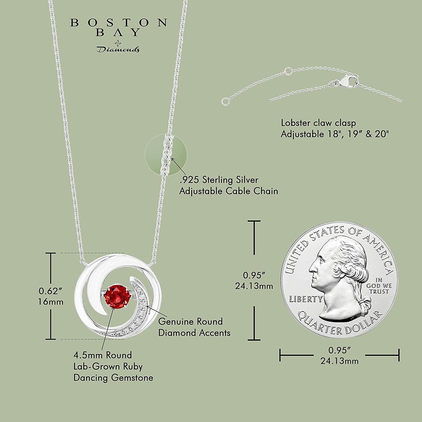 Lab-Grown 4.5mm Ruby Sterling Silver Dancing Gemstone & Genuine Diamond Circle 20" Necklace