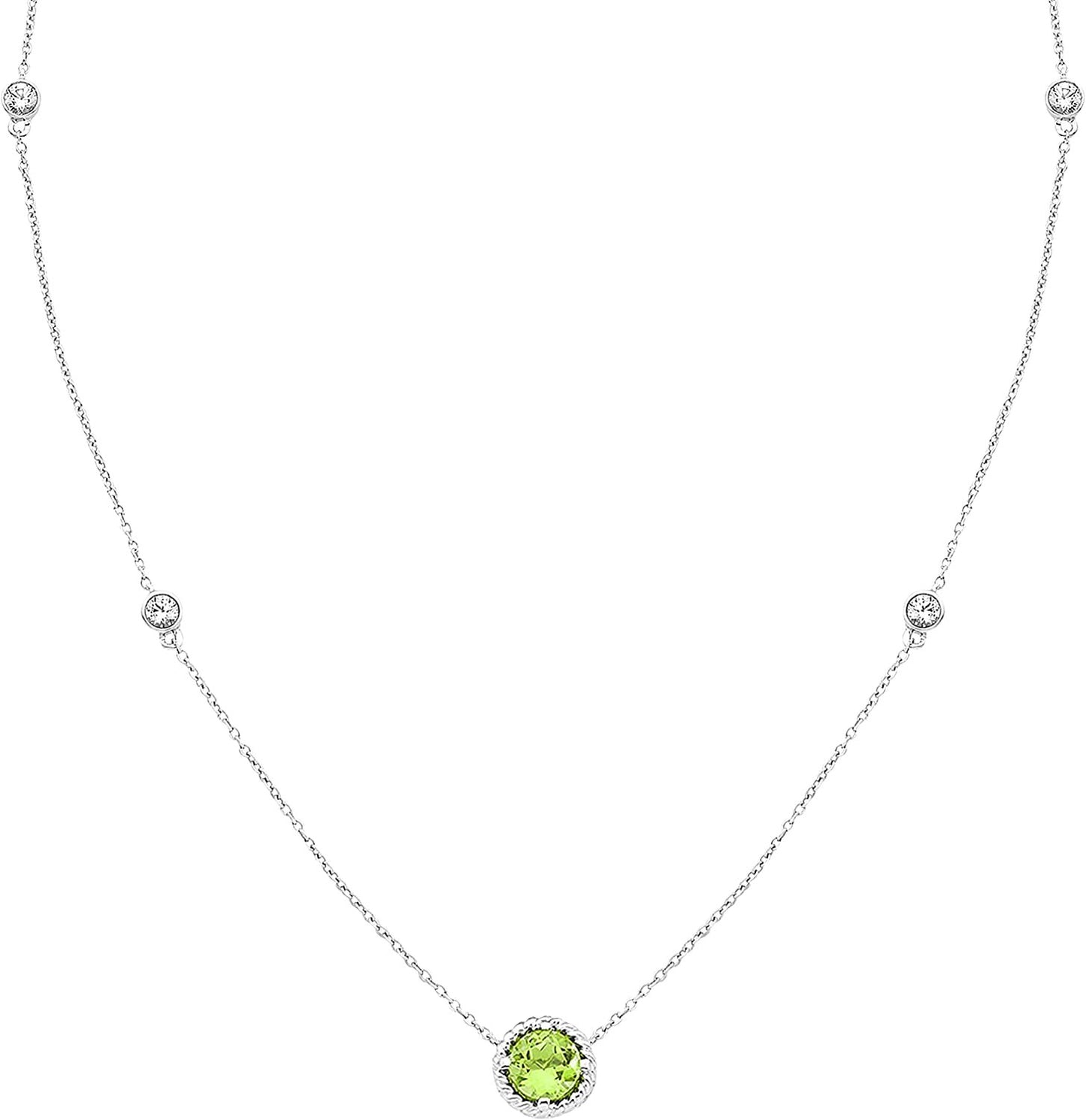 Sterling Silver Genuine Peridot & Lab-Grown White Sapphire Necklace, 20" cable chain