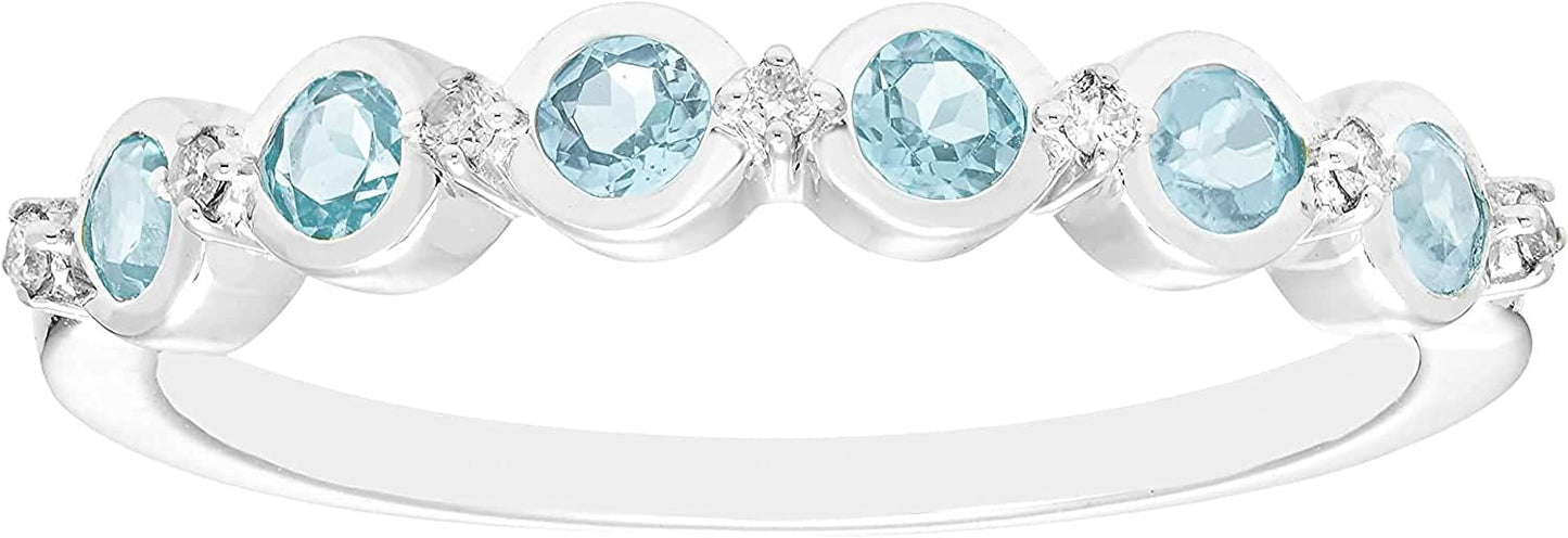 Sterling Silver Genuine Aquamarine & Diamond Stacking Ring