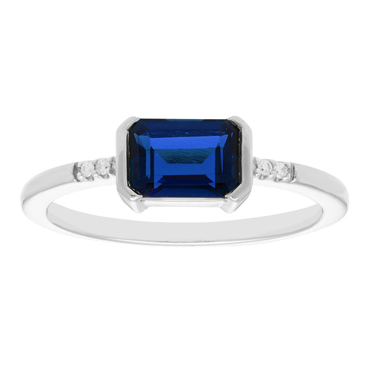 Lab-Grown Sapphire & Diamond Ring in Sterling Silver