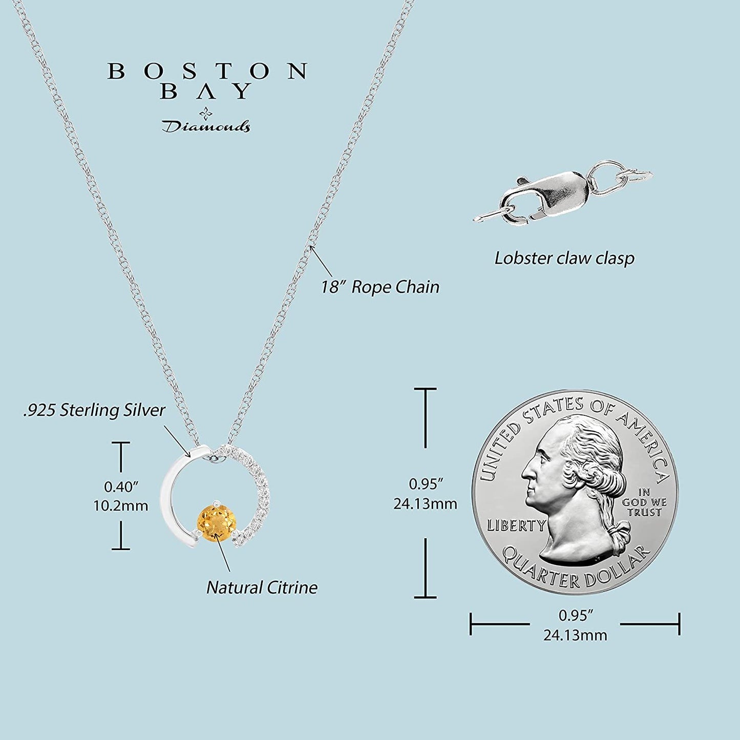 Sterling Silver Genuine Citrine & Diamond Circle Pendant with chain